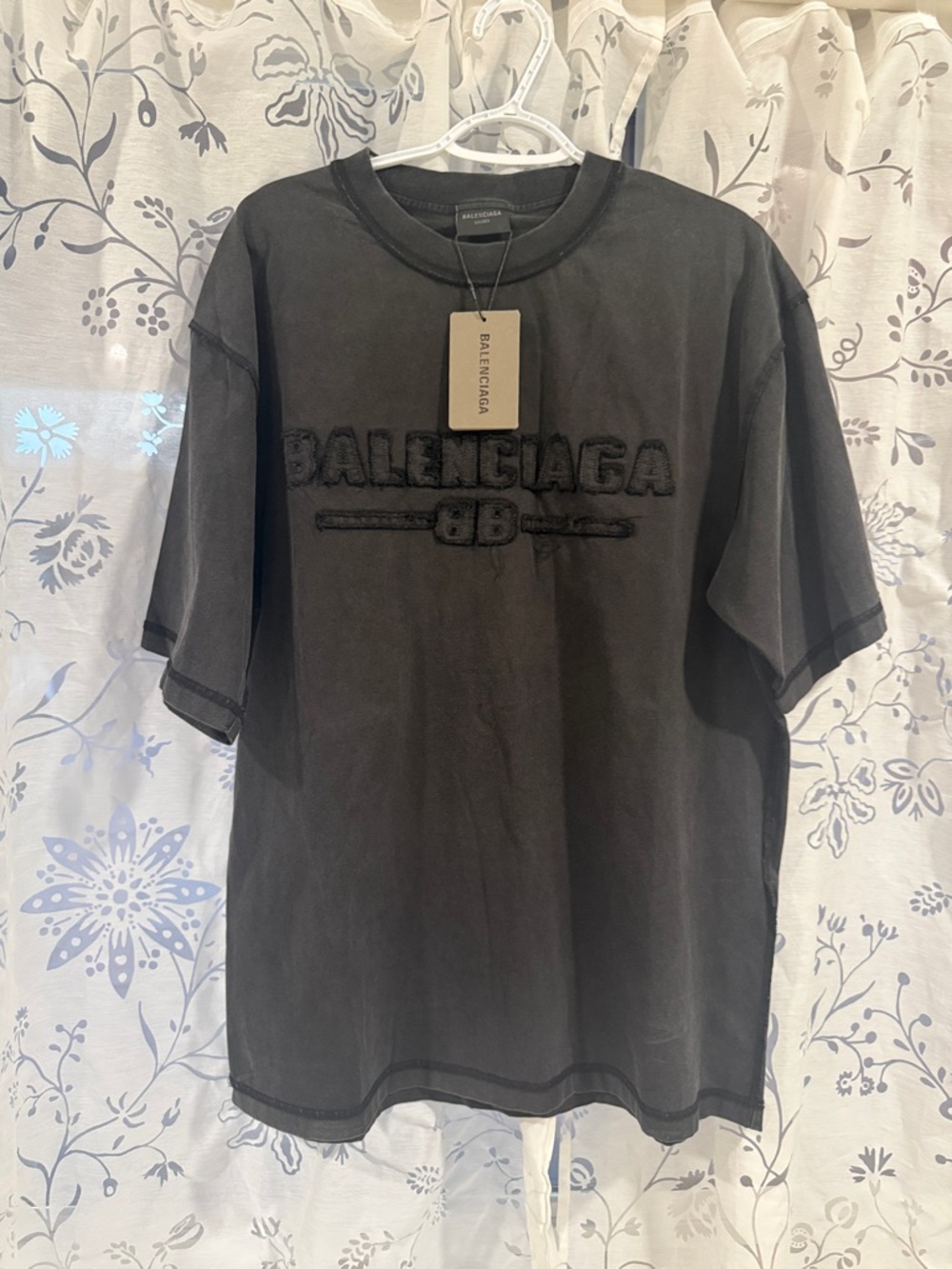 Balenciaga Charcoal Embroidered Logo Crewt tshirts large oversized like XL